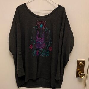 Disney for Torrid Dark Gray Sweatshirt with Pink and Blue Maleficent Design